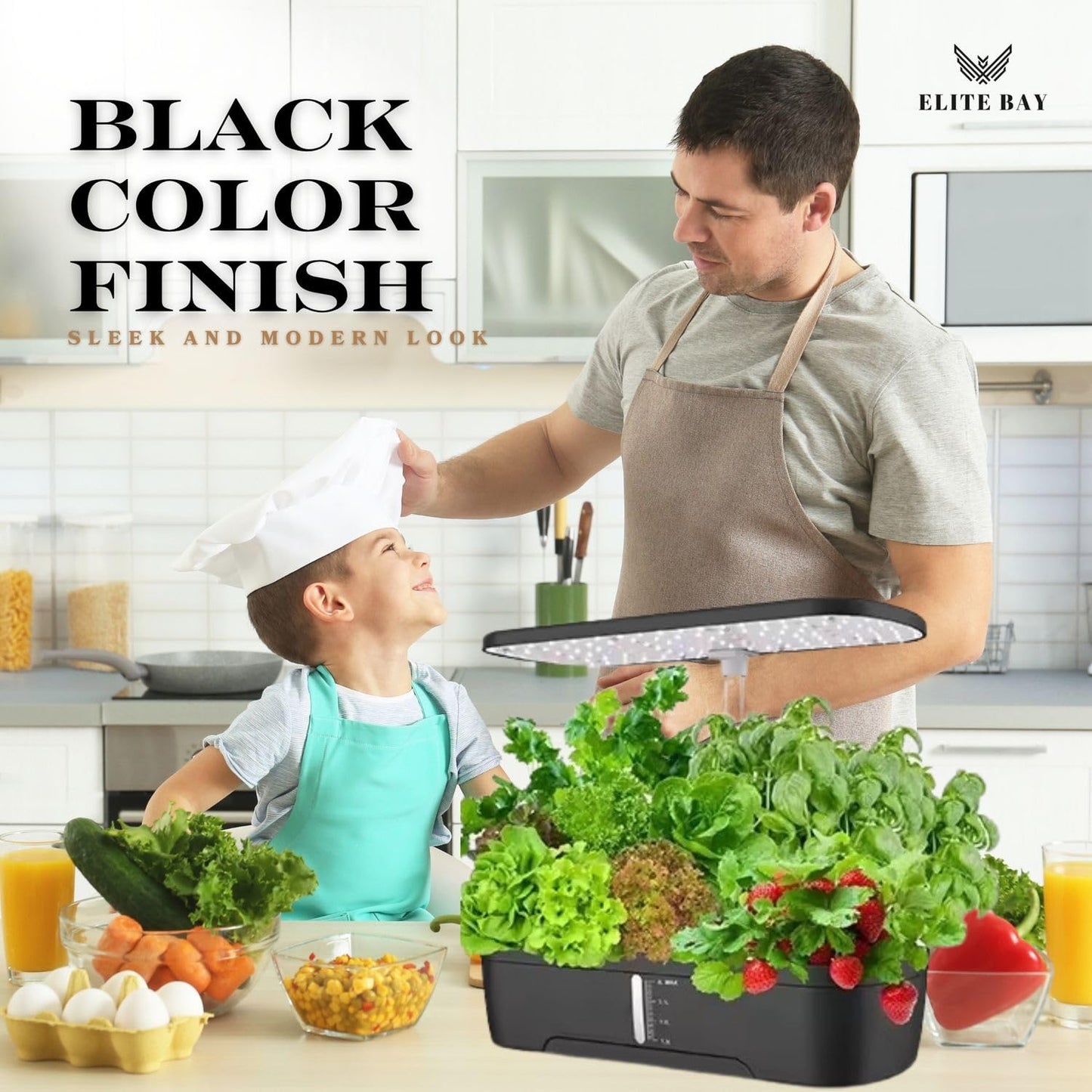ELITE BAY-Hydroponic Growing System 12 Pods – Smart Garden with LED Display, Full-Spectrum Grow Light & 4L Water Tank | AU/US Plug | Soil-Free Planter Kit | Black |for Home, Office & Kitchen.