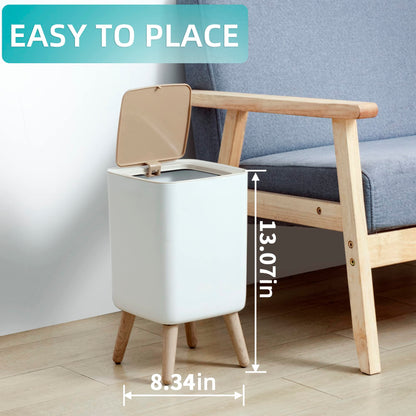 Bathroom Trash Can with Lid,2.6 Gallon Modern Office, Near Desk Bedroom Garbage Can Waste Basket with Push Top,Nordic Small Trash Bin for Living Room, Toilet, Nursery,Dog Proof, White