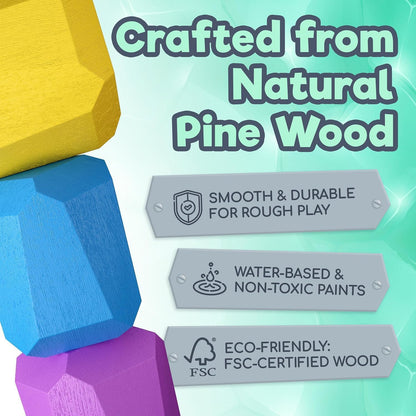 EVERSMART Wooden Stacking Blocks – Montessori Toys for 1 2 3 4 5 6 Year Old Toddlers and Kids, No Choking Hazard – Building Rocks Stones Games, for Girls and Boys
