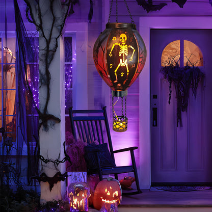 Halloween Outdoor Decorations Hot Air Balloon Solar Lantern with Flickering Flame, Hanging Outdoor Lanterns with Skull Pattern Hollowed-Out Design Halloween Party Decor for Garden, Patio (Halloween)