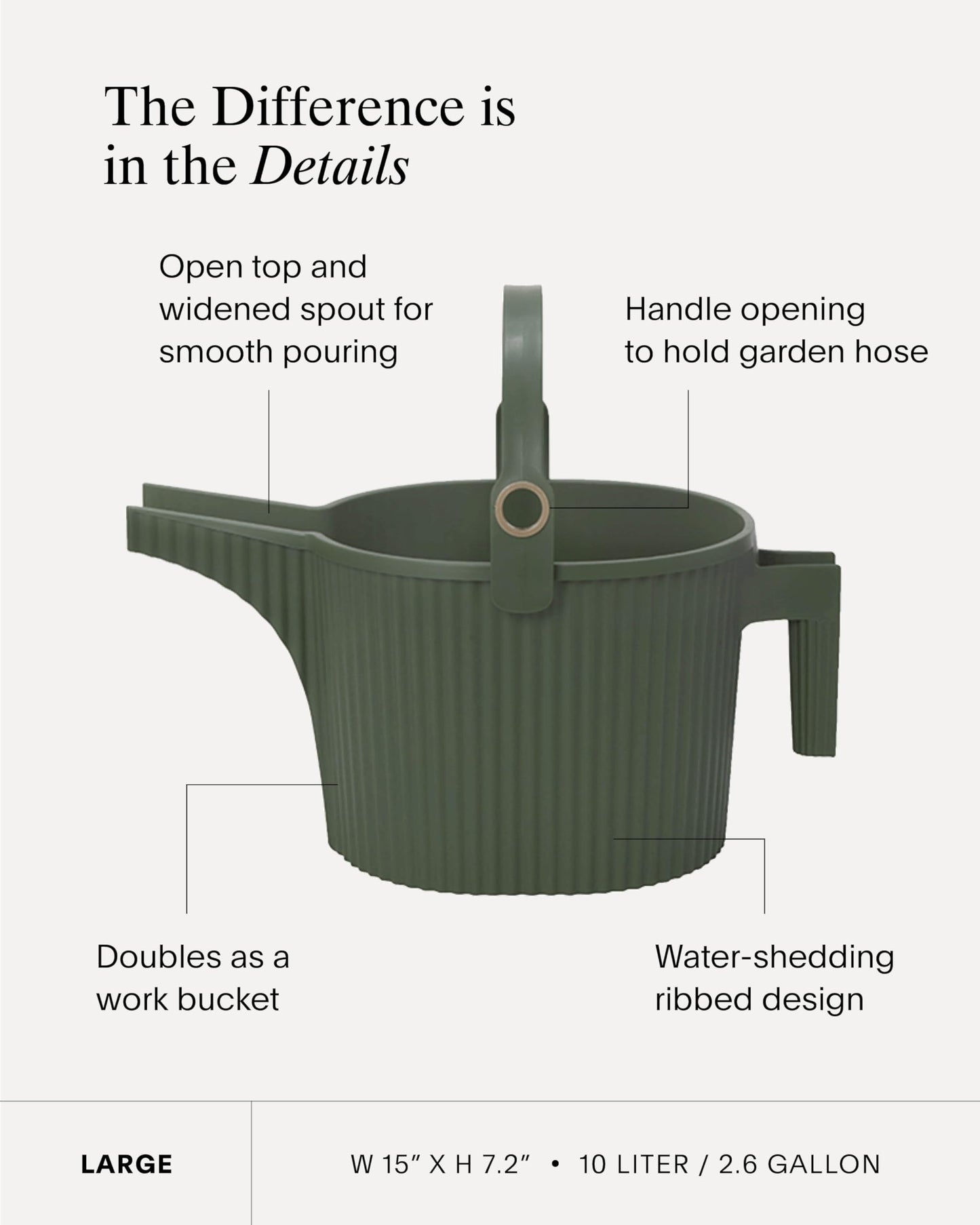 Hachiman Large Watering Can - 5 L Plant Watering Can with Widened Spout for Indoor and Outdoor Plants - Hands-Free Filling - 15" × 7.2" - Black