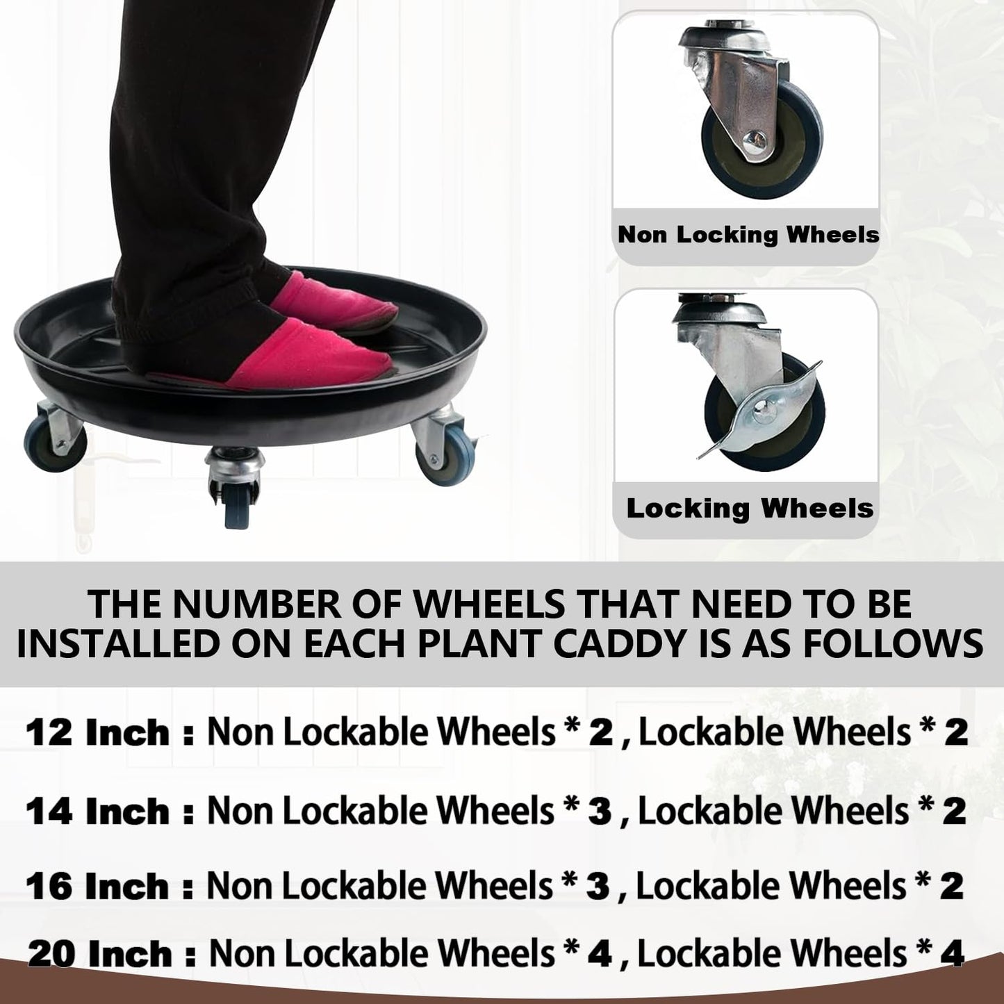 Kaoolaa Plant Caddy with Wheels 20 Inch 1 Pack, Heavy Duty Metal Plant Stand & Dolly with Lockable Casters, Holds 310 lbs for Indoor Outdoor Large Flower Pots, Black