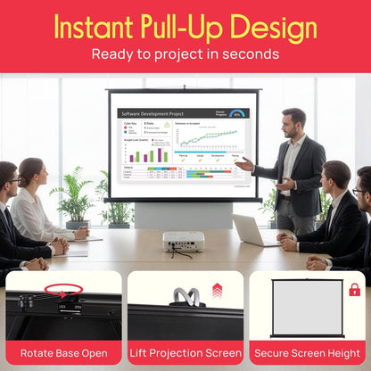 Pyle 50 Inches Projector Screen Portable Floor Standing Fold-Out Roll-Up Tripod Manual, Mobile Movie Screen, Home Theater Cinema Wedding Party Office Presentation, Quick Assembly - PRJTP53,White