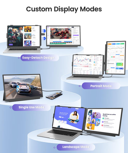 Orfibz 15.6" Laptop Screen Extender, 1080P FHD Detachable Laptop Monitor Extender, One Cable Plug & Play Portable Travel Monitor for 14"-17.3" Laptop Compatible with Wins/Mac/Chrome/Android