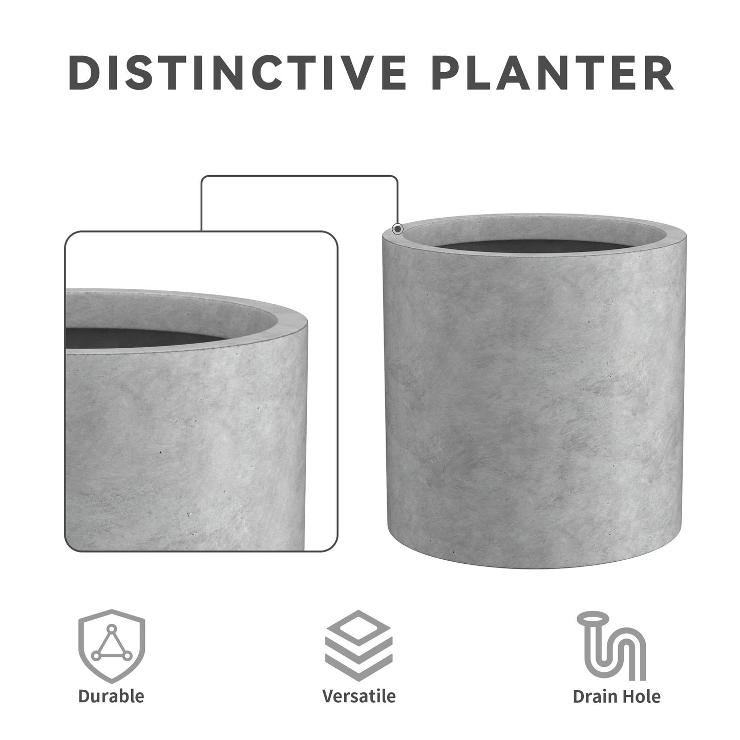 Kante 9.8" Dia Round Concrete Planter, Modern Style Large Cylindrical Plant Pot with Drainage Hole and Rubber Plug for Indoor Outdoor Patio, Natural Concrete