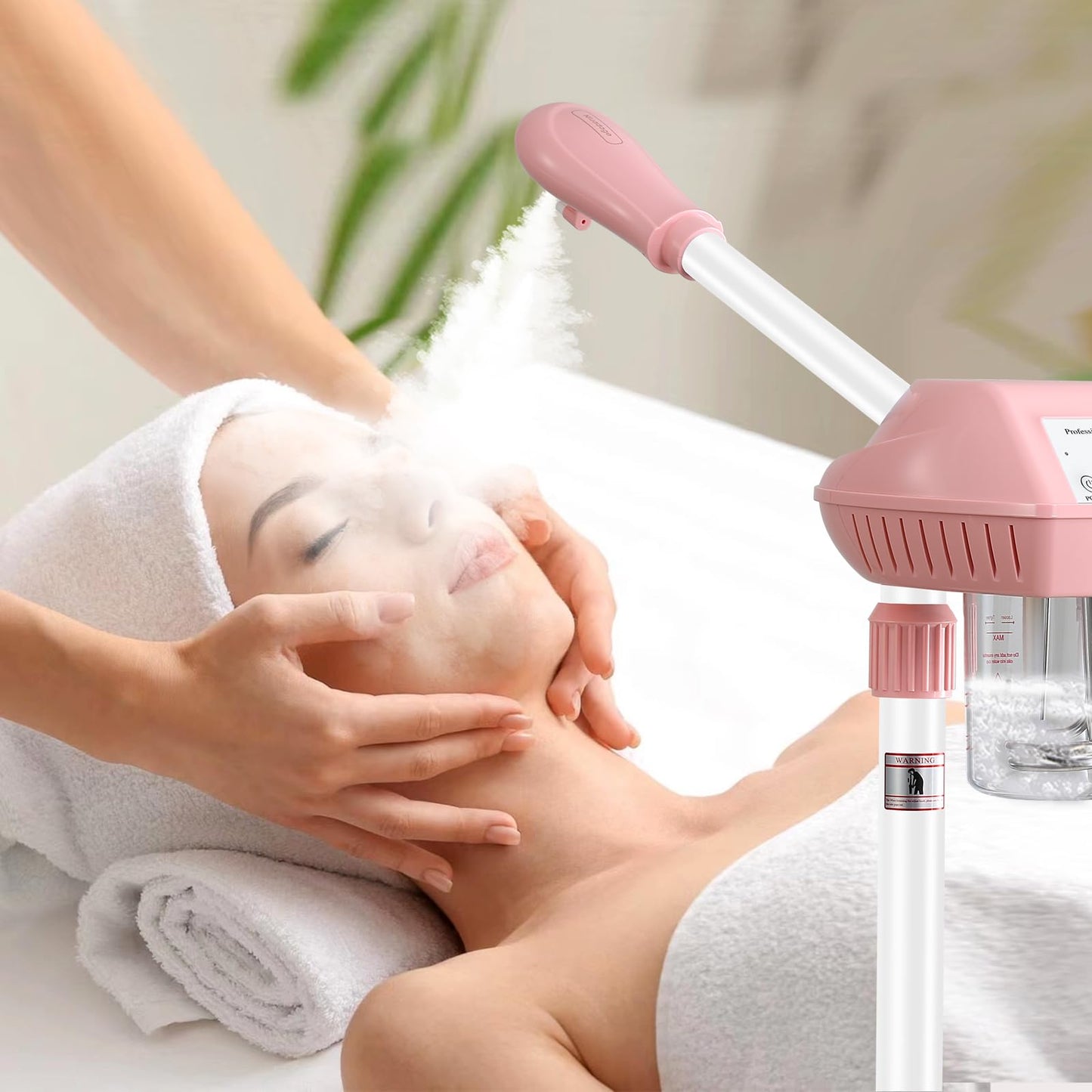 Professional Facial Steamer, 2In1 Face Steamer on Wheels for Facial Deep Cleaning, SPA Facial Steamer for Esthetician with 5X Magnifying Lamp, Stand Face Steamer with Time Setting, Pink