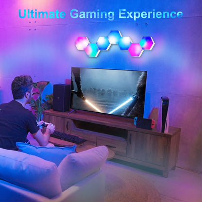 LED Hexagon Lights for Gaming Setup, Smart Home Gaming Wall Lights Work with Alexa Google Assistant, Voice, App & Remote Control, RGB-IC LED Light Panels Music Sync for Game Room Bedroom, 10 Pack