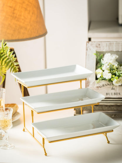 YHOSSEUN 3 Tier Serving Tray with Serving Stand, Serving Dishes for Entertaining, Tiered Serving Tray for Father's Day, Suitable for Dessert Table Display Set Catering Supplies, 12 inch Gold
