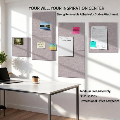 12 Pack Bulletin Boards 48" x 36" Alternative Cork Board for Office,Built-in Storage Device，Large Cork Boards for Walls ， Felt Wall Tiles, Contains Removable Security Stickers and PushPins (F-Gray)
