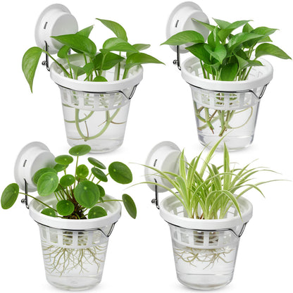 Teecyhooo 4 Set Window Propagation Stations Plastic Wall Hanging Planter with Suction Cups Clear Self Watering Window Mounted Plant Pots for Indoor Plants Bathroom Living Room Office Decor Gift