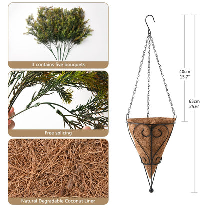 ZFProcess Artificial Faux Hanging Plants Basket for Spring Outdoor Decoration, Fake Seaweed Plant UV Resistant Look Real for Outside Porch Home Patio Balcony Yard(Brownish Green)