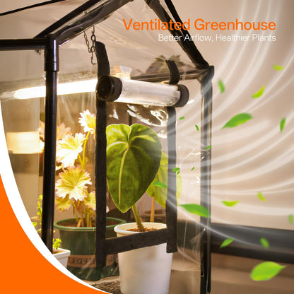 Bstrip Indoor Greenhouse with Grow Light, Mini EVA Tent with PET Base Mat, Ventilation Windows & Zippered Door, 18W Tabletop Greenhouse Light for Seed Starting with Timer, 23.8" x 15.7" x 20.5"