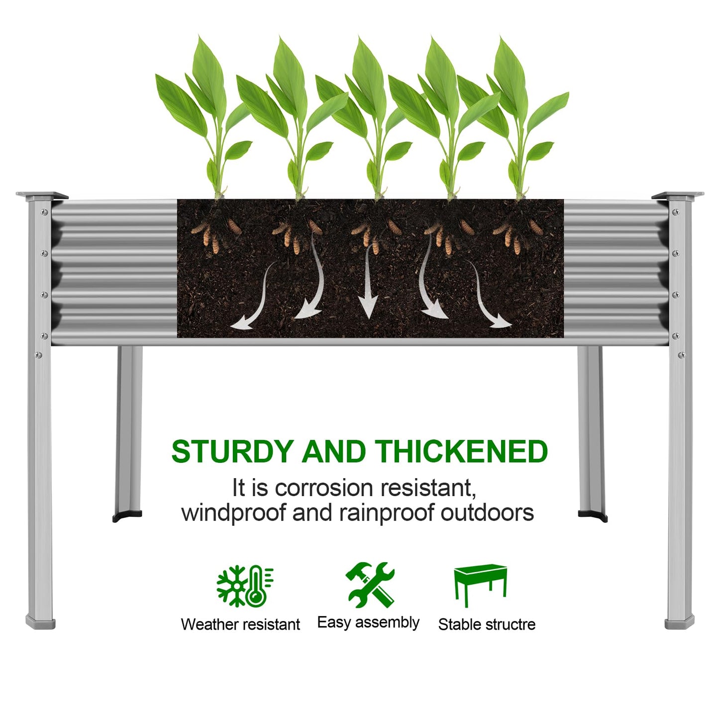 Land Guard 2 Pack Galvanized Raised Garden Bed with Legs, 48×24×32in Large Metal Elevated Raised Planter Box with Drainage Holes for Backyard, Patio, Balcony, 700lb Capacity