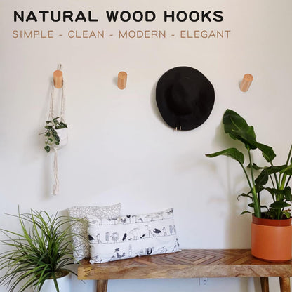 Felidio Wooden Wall Hooks, 2 Pack Coat Hooks Wall Mounted - Natural Wood Hook Coat Rack, Heavy Duty Hooks for Hanging Towels Entryway Coats Hat Rack for Wall (Beech Wood)