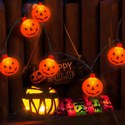Egcol 8.5FT Pumpkin String Lights - 10 Warm LED Indoor & Outdoor Decorations - Plastic