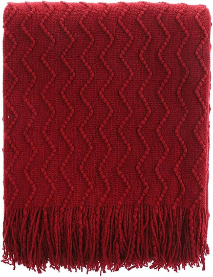 BATTILO HOME Christmas Red Throw Blanket for Couch, Textured Soft Burgundy Throw Blankets, Decorative Knitted Red Blanket for Sofa Bed Living Room, 50"x60"