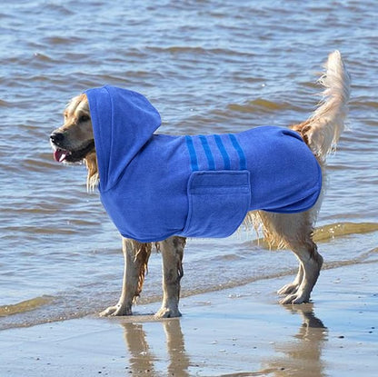 Geyecete Dog Drying Coats with Hood - Absorbent Robe Towel - Microfibre Fast Drying - Blue - XXL