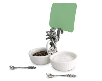 Vagabond House Squirrel Double Salt Cellar with Pewter Leaf Spoons percent spices or sauces 3 inch x 4 inch