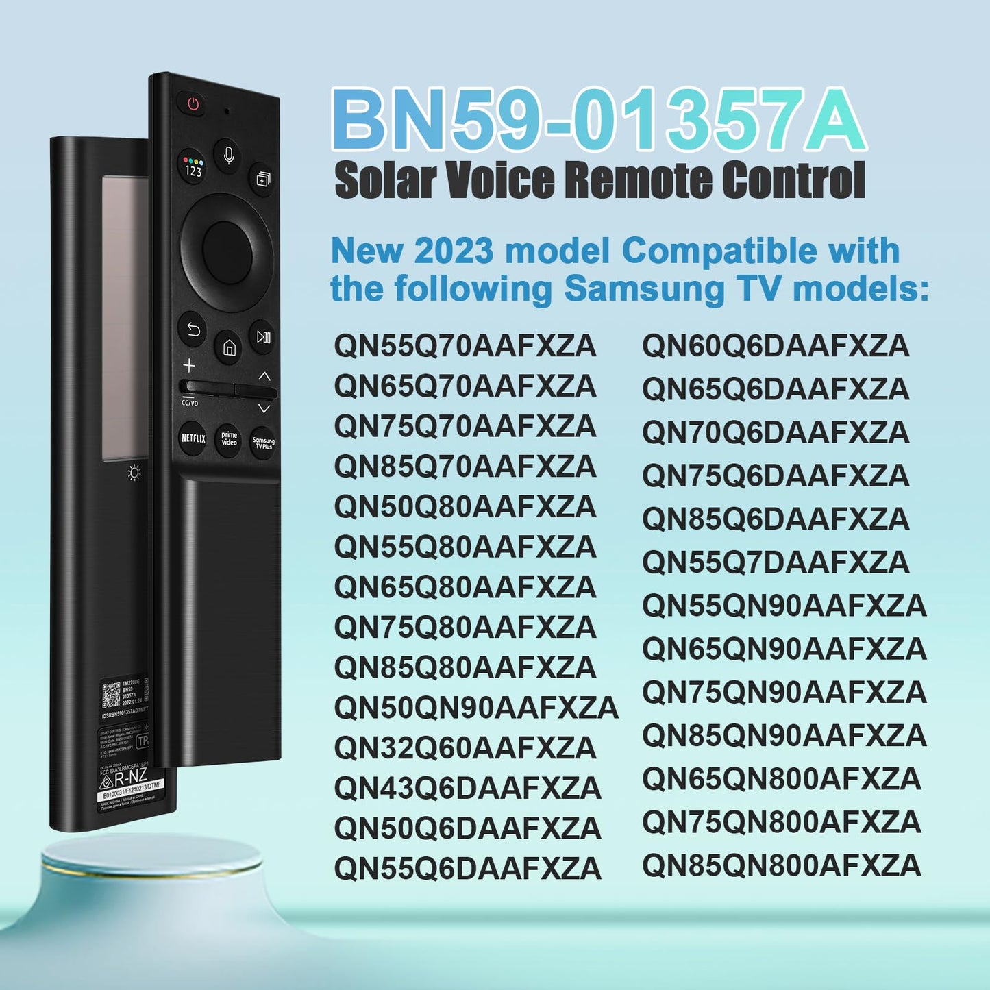 BN59-01385A Solar Voice Remote for Samsung TV Remotes Replacement with Bluetooth Rechargeable Solar Cell Fit for Samsung Remote Control for Smart TVs Frame Neo LED Ultra HD Series