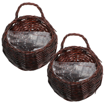 DOITOOL Rattan Woven Hanging Basket: 2PCS Wicker Wall Planter Woven Hanging Storage Basket Wall Flower Holders Indoor Outdoor Bohemia Planter