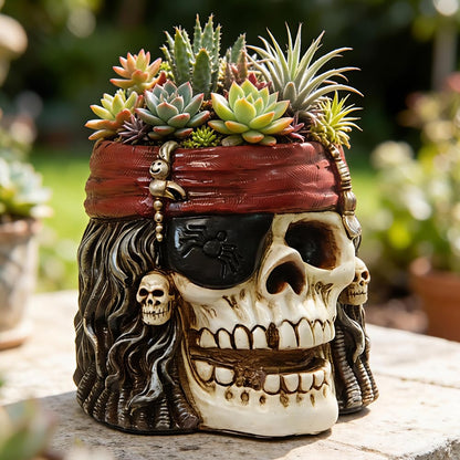 Skull Planter, Skulls Flower Pot, Skull Bowl, Skeleton Succulent Pots, Gothic Plant Pots with Drainage, Goth Statue Flower Pots, Indoor/Outdoor Pirate Figurine, Halloween Decoration, Funny Home Decor