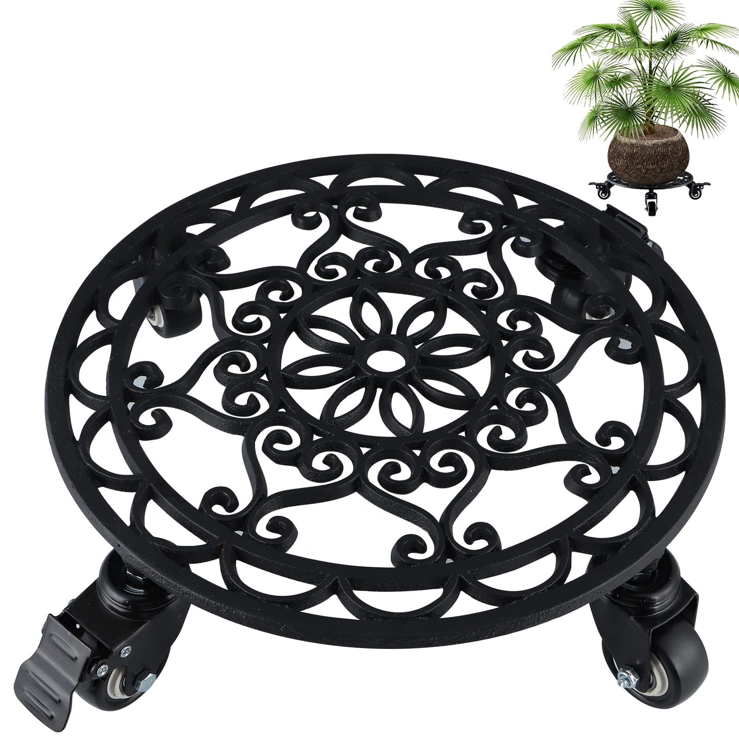 Skelang Cast Iron Plant Caddy 13 Inches, Rolling Plant Stand with Locking Wheels, Plant Pot Trolley for Moving and Supporting Heavy Duty Plants, Load Capacity 400 Lbs