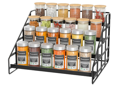 Bunoxea 4 Tier Adjustable Spice Rack for Cabinet & Countertop, Black
