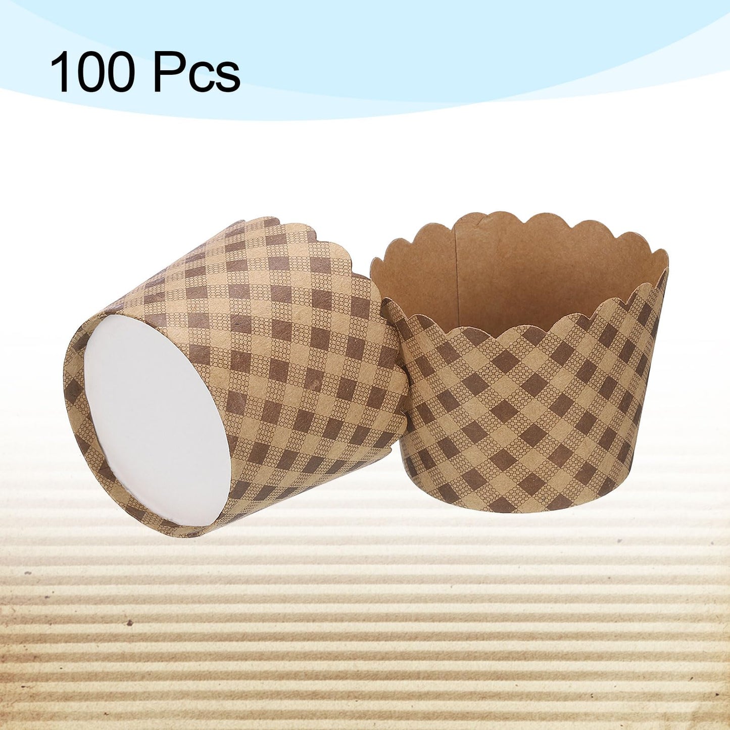 HARFINGTON 100Pcs Paper Baking Cups Small Brown Kraft Paper Muffins Liner Cupcake Greaseproof Disposable Bulk Wrappers for Wedding Birthday Graduation, Plaid