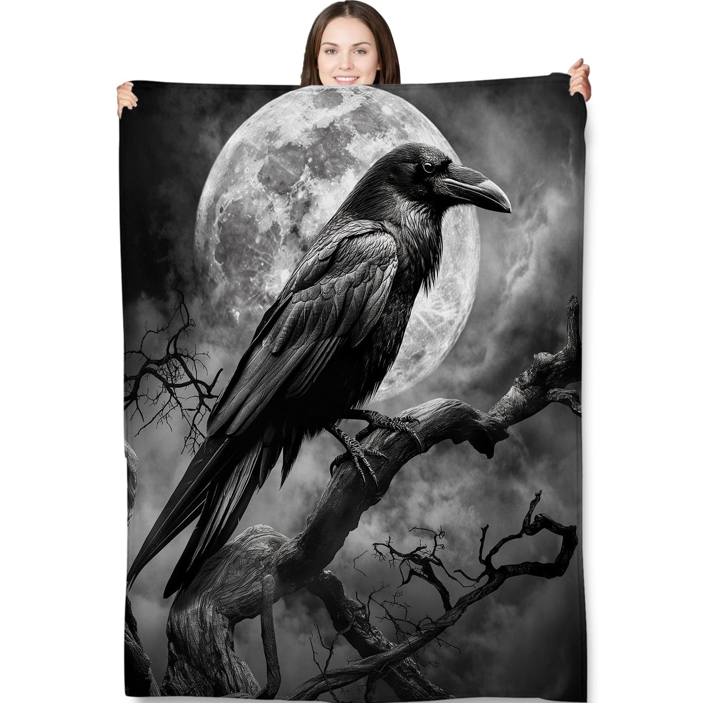Turamurra Gothic Blanket Gifts for Adults and Kids Raven and Moon Halloween Throw Blankets for Bed Room Couch Soft Lightweight Warm Cozy Throws Decor 50x60in