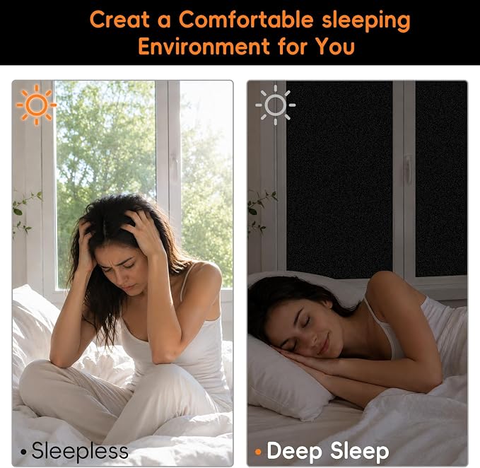 Blackout Window Privacy Film, Removable Window Cover Static Cling, Darkening Light Heat Blocking, Window Tint for Home Garage Bedroom Day Sleep, Black 35.4 Inch * 157.4 Inch