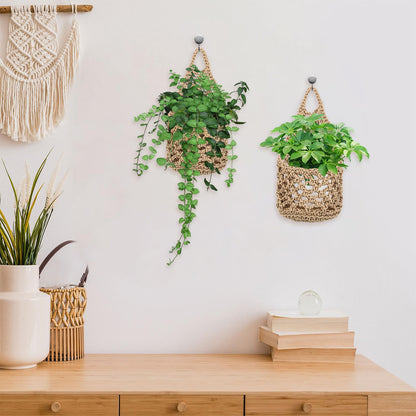 Foxtell 6 Pack Macrame Plant Hangers, 9.4” x 5.1” Cotton Wall Hanging Plant Baskets, Boho Woven Hanging Storage Flower Baskets for Indoor Outdoor Plants, Herbs & Home Decor