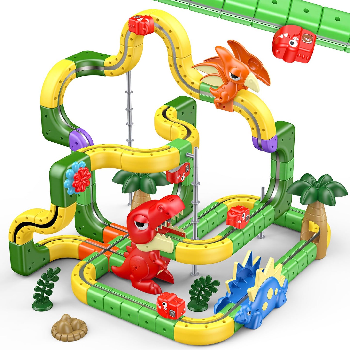 SnapGlowz Upgrade Magnetic Train Set: 188PCS 3D Infinity Racer Electric Train Set for Kids Flexible Cube Track Anti-Gravity Dinosaur Train Toys Gifts for 3 4 5 6 7 8-12 Year Old Boys Girls