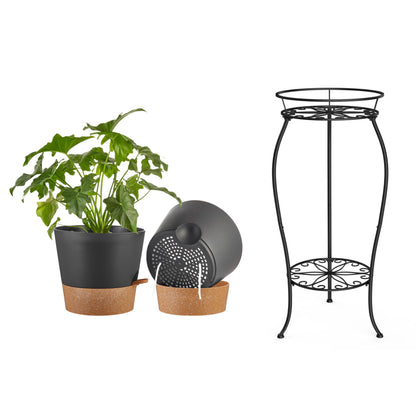 FaithLand 2 Tier Plant Stand and 2-Pack 10 Inch Self Watering Pots Bundle