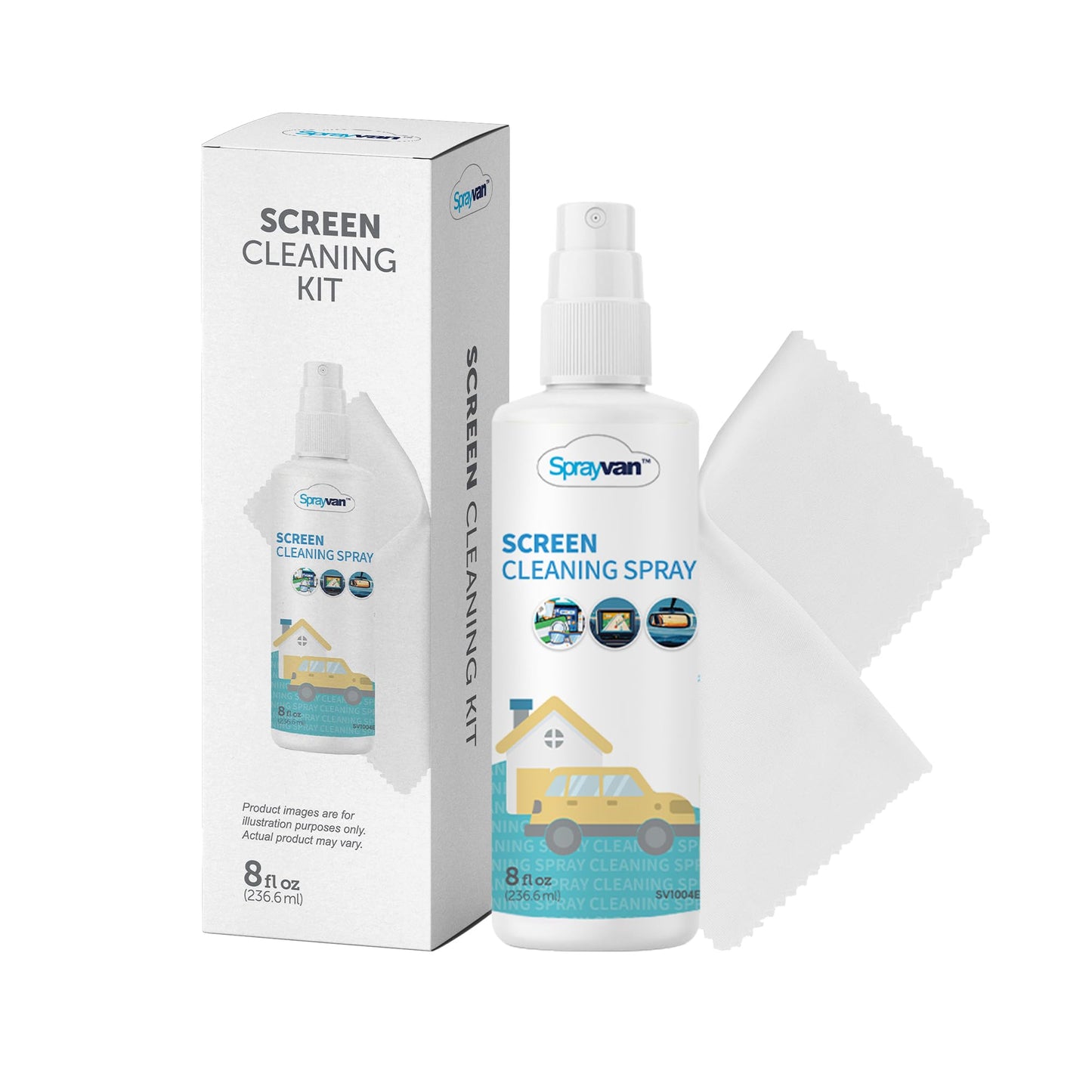 Sprayvan Screen Cleaner Spray -8oz Streak-Free TV Screen Cleaner Spray and Microfiber Cloth kit, Computer Screen Cleaner & Car Screen Cleaner for Flat Screen, LCD,Laptop,Electronic Devices and Car (1)