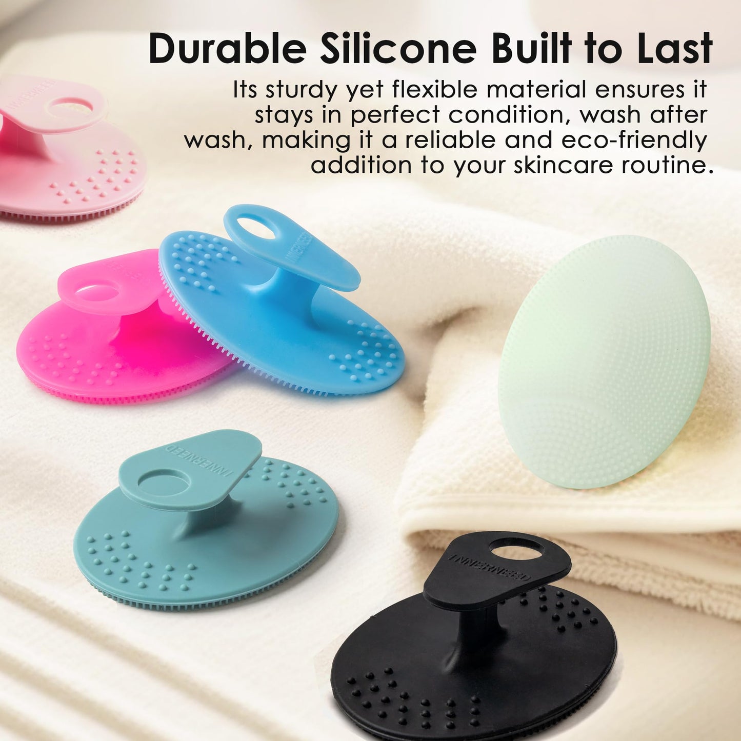 INNERNEED Super Soft Silicone Face Cleanser and Massager Brush Manual Facial Cleansing Scrubber Handheld Wash Pad for Sensitive, Delicate, Dry Skin (Pack of 4)