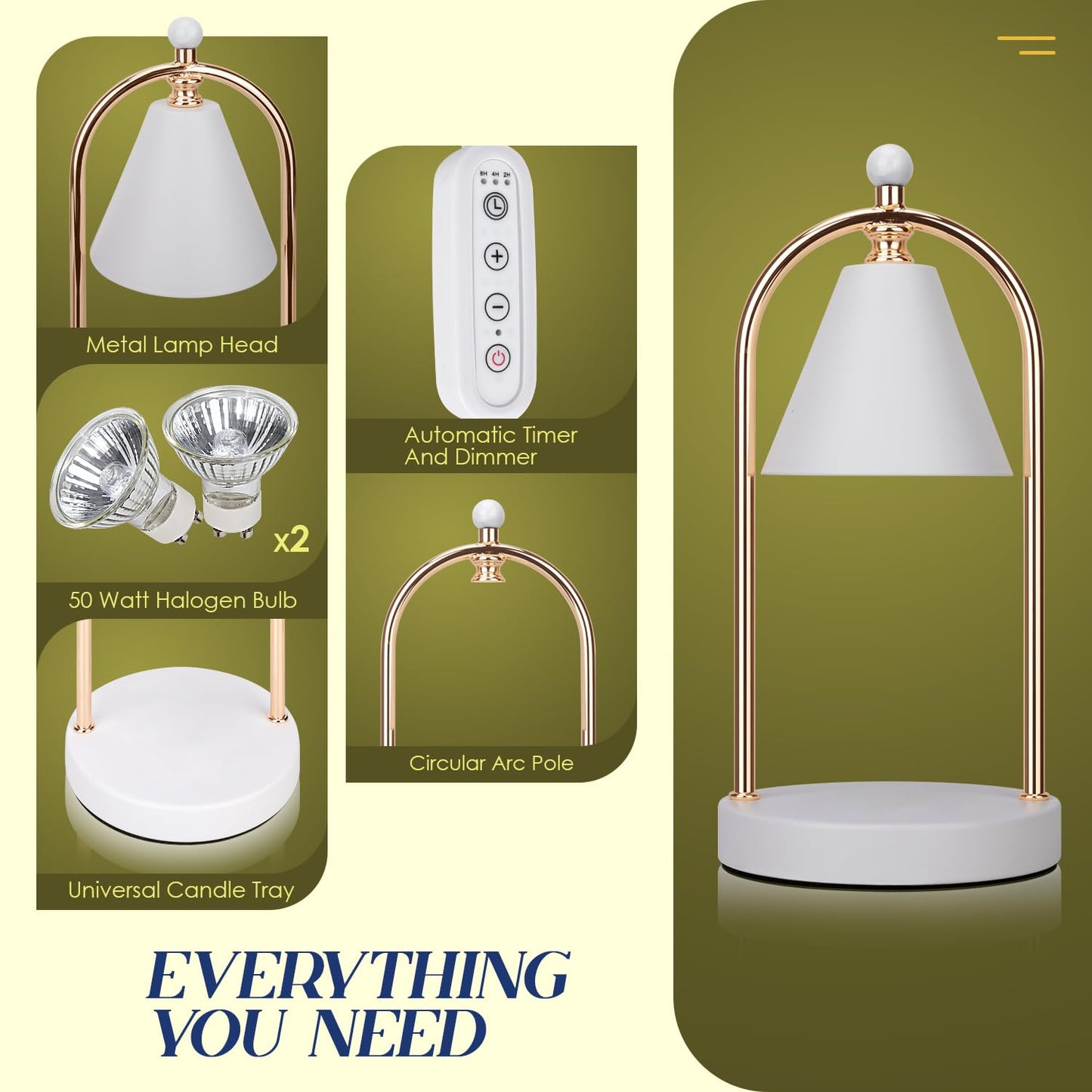 Soilsiu Candle Warmer Lamp With Timer, Electric White Light for Bedroom, Dimmable Wax Melts Warmer for Jars, Beside Lamp Gifts for Women Home Decor (2 Bulbs Included)
