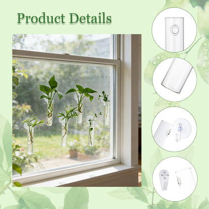 Bunmery 6 pcs Window Propagation Stations, Plant Propagation Tubes with suckion Cups & Nails, Easy to Install Wall Hanging Planter Propagation Station, Glass Plant Terrarium Vase