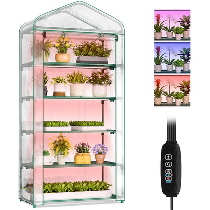 SUNYRISY Indoor Greenhouse with Grow Lights, 5 Tier Mini Small Greenhouse Kit with Zippered PVC Tent Cover for Indoor Garden Seed Starting Tray, 36W Full Spectrum with Timer
