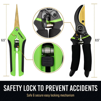 8.5" Professional Bypass Pruning Shears & Gardening Scissors Set - Super Sharp Premium Garden Shears | Pruning Shears For Gardening, Garden Hedge Clippers Handheld Pruners - Garden Scissors
