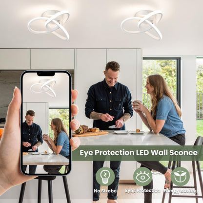 CANEOE Modern Led Ceiling Light Fixtures,4500K Daylight White Semi Flush Mount Hallway Ceiling Light for Bedroom Bathroom Kitchen Balcony Laundry Room Stair Ceiling Lamp Curved Design (White, 4500K)