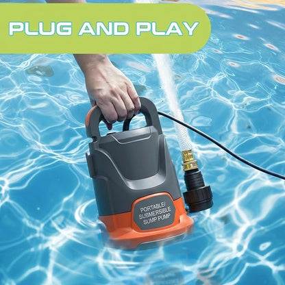 Sump Pump 1HP Submersible Water Pump 3700GPH Electric Portable Transfer Water Pump for Pool Draining Basement, Orange