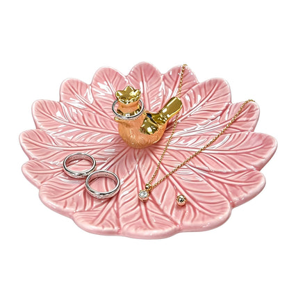 ONEPEACE Golden Bird Ceramic Ring Holder Dish for Women, Decorative Jewelry Tray Trinket Dish for Rings Earrings Necklace Organizer, Engagement Wedding Ring Holder, Christmas Birthday Gifts (Pink)