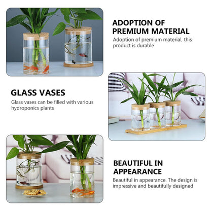 SOLUSTRE 2pcs Glass Flower Vases Hydroponic Plant Pots with Perforated Cork Stoppers 6.5cm X 10cm Indoor Home Decor Moss Terrarium Bottles for Succulent Arrangement