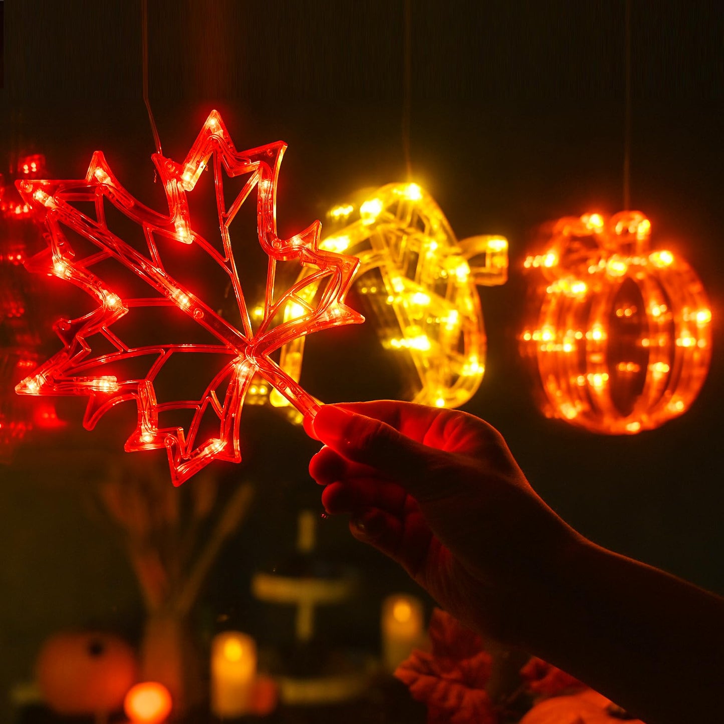 LOLStar Fall Decor Window Lights 2026 Thanksgiving Decorations Acorn Maple Leaves Pumpkin LED Lights with Suction Cups Battery Operated(Exclusive) Slow Fade Mode Timer Autumn Decorations for Home