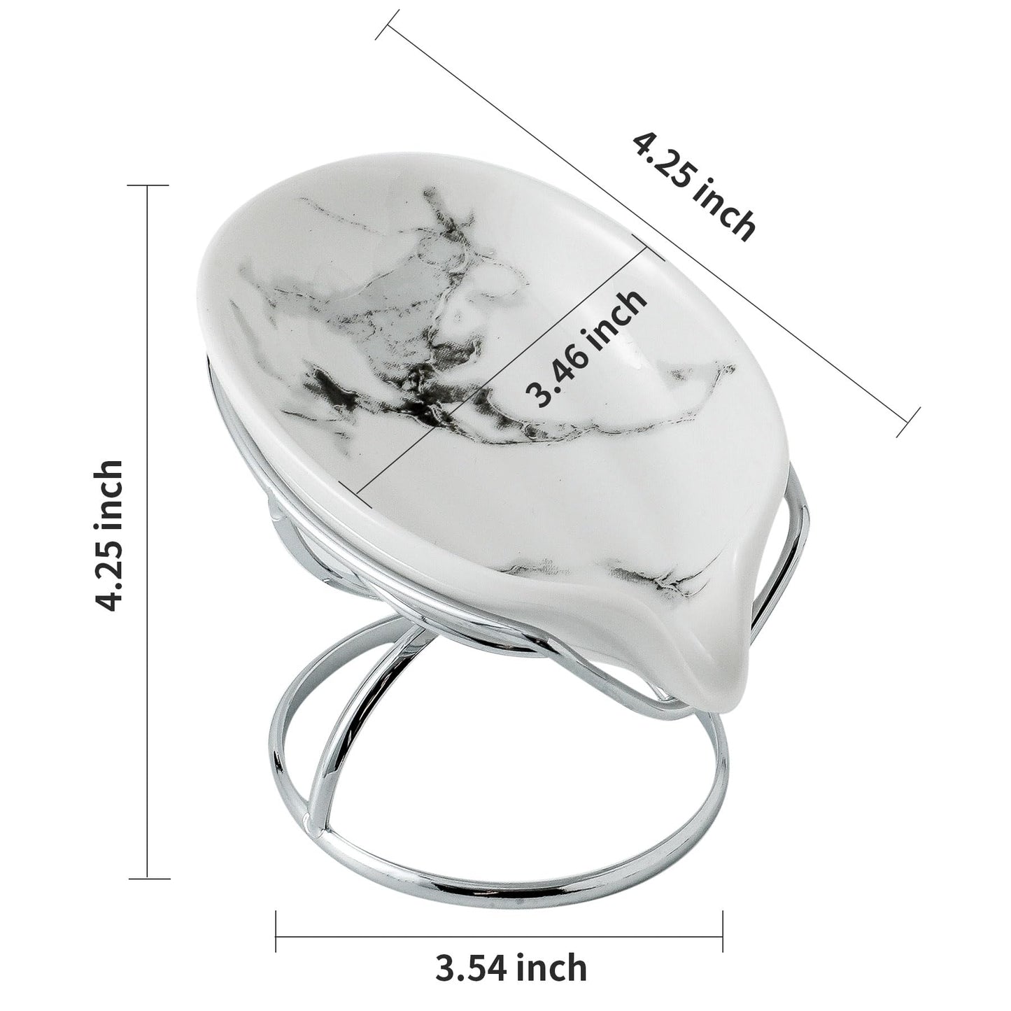 Dobbyby Leaf-Shaped Soap Dish – Premium Ceramic Soap Bar Holder with Self-Drainage System – Bar Soap Holder for Shower, Bathroom Sink, Kitchen – Waterfall Soap Dish with Stainless Steel Stand (SLIVER)
