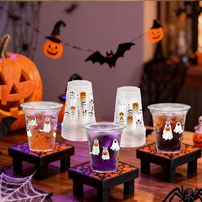HABDJILTY 40 Pcs Halloween Ghost Walking Dog Plastic Cups Pumpkin Disposable PET Clear Cup Bulk Spooky Halloween Party Drinking Cups for Cold Beverage Snacks Birthday Party Decor Supplies, 12 Oz
