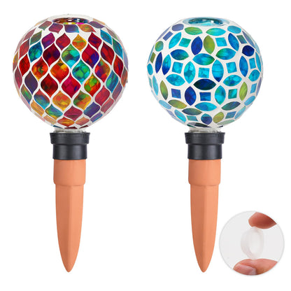 Chonsun Plant Watering Spikes Mosaic Self Watering Globes 2 Pack Large Self Watering Planter Insert Automatic Watering Bulbs for Outdoor Plants