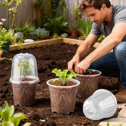 RooTrimmer 6 Inch Clear Nursery Pots with Humidity Dome, 30 Pack Reusable Seed Starter Pot with Drainage Holes, Transparent Plastic Plant Seedling Pots for Propagation Indoor Plants Outdoor Gardening