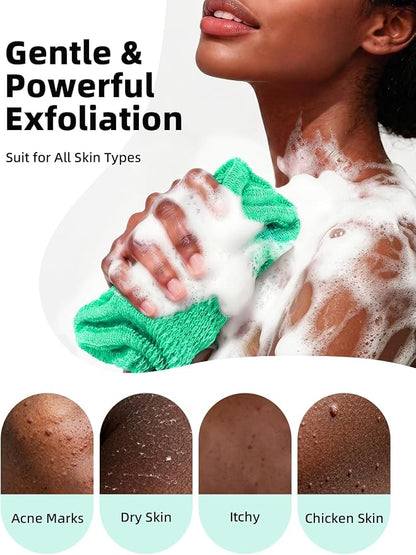 Cleangor 3Pcs African Net Sponge Authentic with Knots - Exfoliating Body | Scrubber for All Skin Types, African Bath Sponge, Wash Cloth, Gentle Exfoliation Shower Rag for Women Daily Use