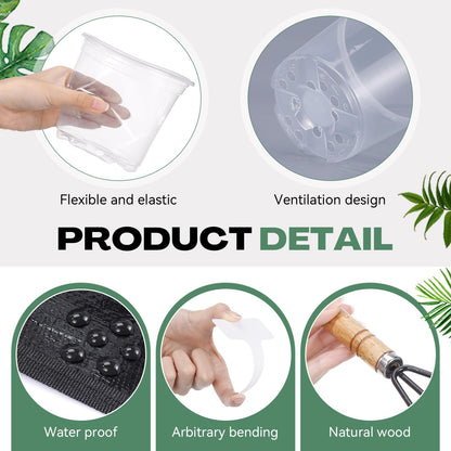 Yiyiring 83 Pcs Garden Supplies Tools Kit, 3/4/5 Inch Clear Plastic Plant Pots with Transplanting Mat, Trowel Cultivator Rake Set, Label & Glove, Succulent Tools Gift for Plant Lovers Accessory